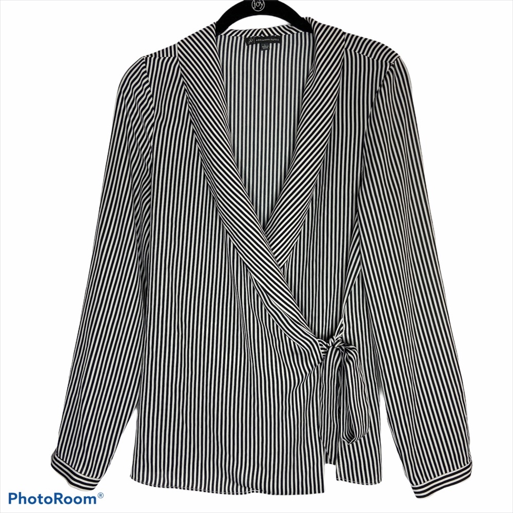 Adrianna Papell Wrap Blouse Long Sleeve Pinstripe